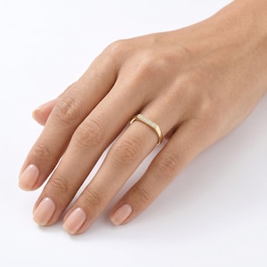 14K Solid Gold Rectangle Bar Ring, Pavé Diamond Micro-Set Statement Ring, Minimalist Linear Gold Band, Unique Modern Jewelry, Gift for Her