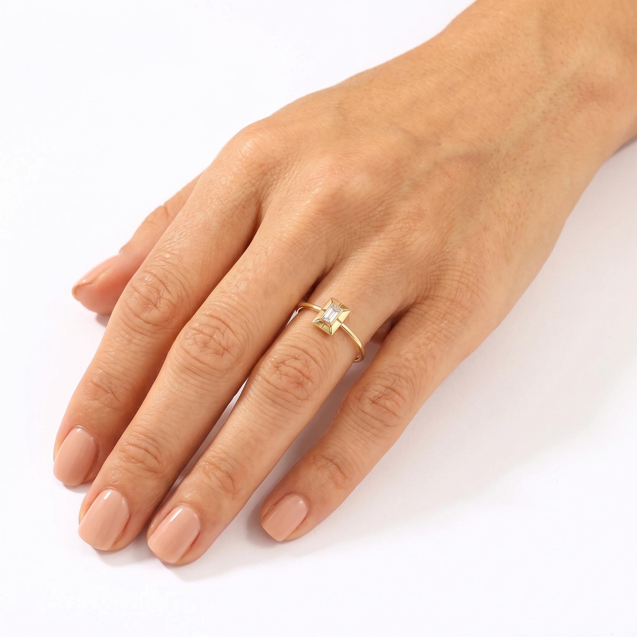 Baguette Diamond Pinky Signet Ring, 14K Solid Gold Bezel Set 