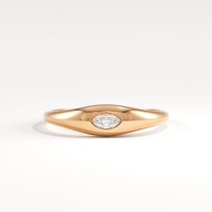 14K Gold Marquise Signet Ring, Chunky Bezel Pinky Ring for Women, Tiny Dome Statement Band, Minimalist Solid 18K Gold Jewelry Gift for Her 14k Rose Gold