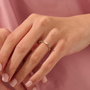 Baguette Blue Sapphire Ring 14k Solid Gold Dainty Stackable Band Multi Stone Ring Women image 3