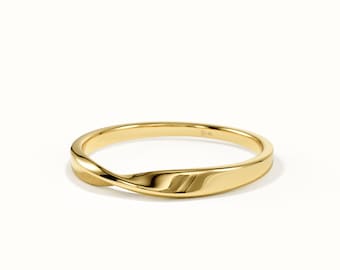 14K Solid Gold Mobius Wedding Band – Minimalist Twist Ring, Infinity Gold Band for Couples, Unique Wedding Ring, Anniversary Gift for Her