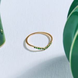 Solid Gold Emerald Wedding Ring, 14k Gold Curved Wedding Band for Women, Emerald Stacking Ring,Thin Contour Ring, Simple Ring Enhnacer image 4