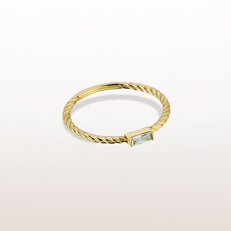 14k Solid Gold Twined Baguette Ring Minimalist Ring Stackable Ring Simple Ring Thin Ring Chic Gold Ring Gift for Her Designer Ring