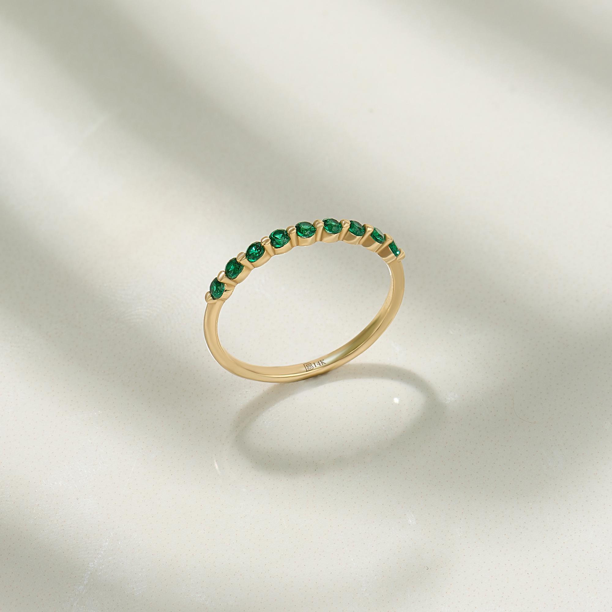 14k Solid Gold Emerald Stacking Ring – Minimalist Half Eternity Band ...
