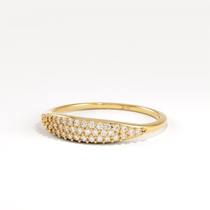 14K Solid Gold Pave Pinky Signet Ring, Dainty Diamond Dome Ring for Pinky Finger, Micro Pave Tapered Band, Minimalist Statement Jewelry Gift