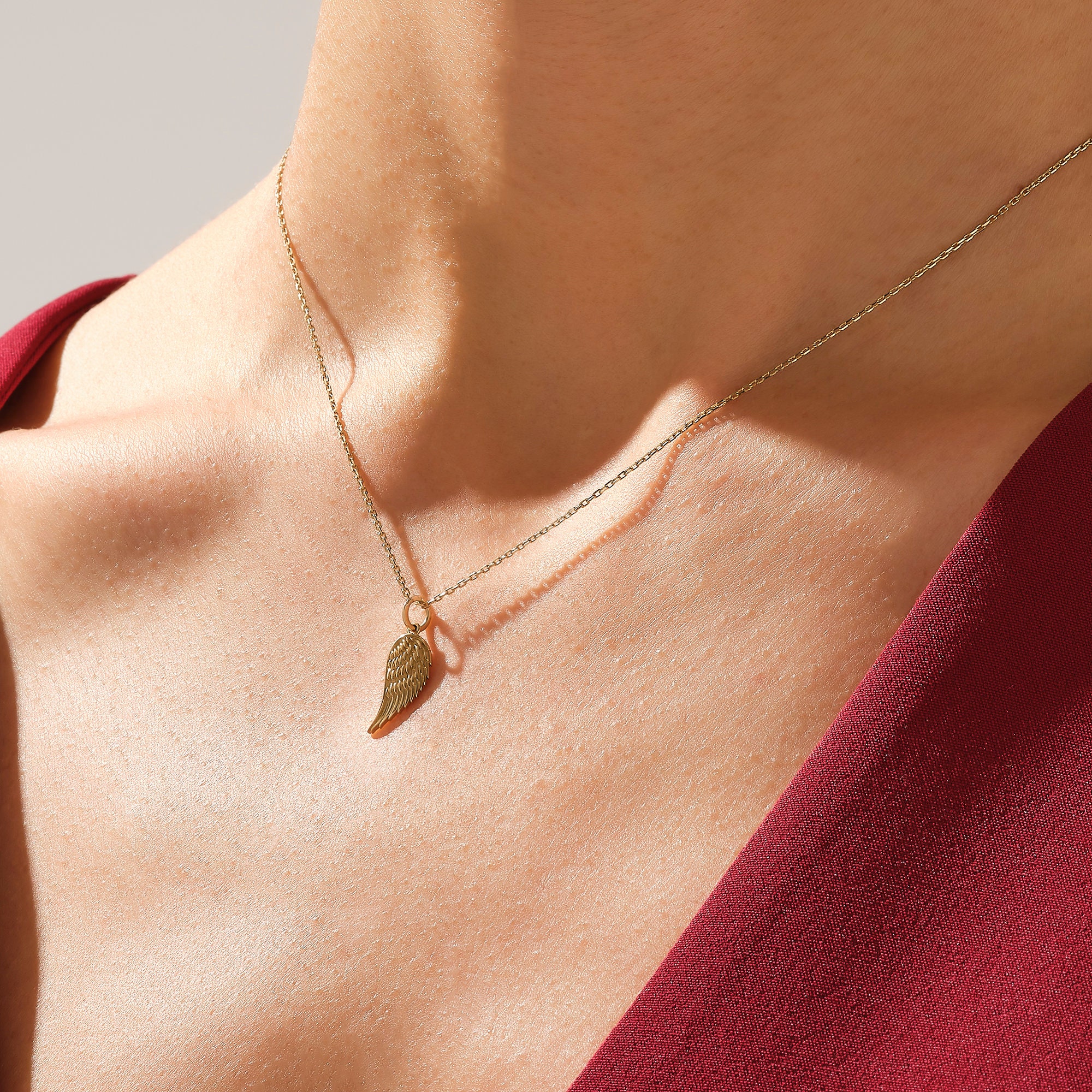 14k Solid Gold Angel Wing Pendant Real 