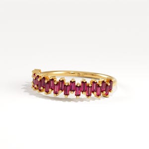 14K Solid Gold Baguette Ruby Ring, Half Eternity Wedding Band, Dainty Minimalist Stackable Ring, Gift for Women