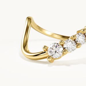 14K Solid Gold Curved Wedding Band for Women Deep Wave Contour Ring Enhancer Solitaire