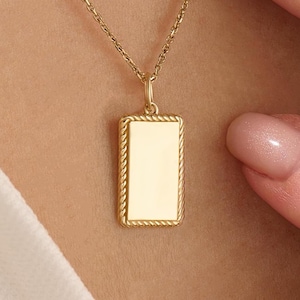 Collana con ciondolo con scritta personalizzata, ciondolo personalizzato in oro massiccio 14k, collana incisa, regalo di gioielli commemorativi con firma per lei