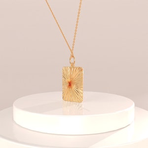 Solid Gold Rectangle Pendant  14k Gold Sunshine Necklace for Women Sunrise Minimalist Necklace Simple Gold Necklace Everyday Necklace