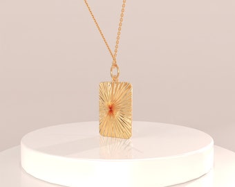 Solid Gold Rectangle Pendant  14k Gold Sunshine Necklace for Women Sunrise Minimalist Necklace Simple Gold Necklace Everyday Necklace