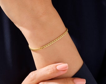 14k Gold Bracelet Solid Gold Cuban Links Bracelet Minimalistic Chain for Women Men Real Gold Stacking Bracelet Handmade Layering Armband