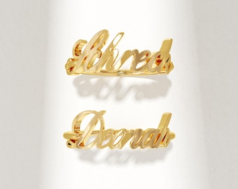 14k Gold Personalized Cursive Name Ring, Solid Gold Custom Name Ring, Womens Handwritten Name Ring, Dainty Jewelry Gift for Mom, Handmade