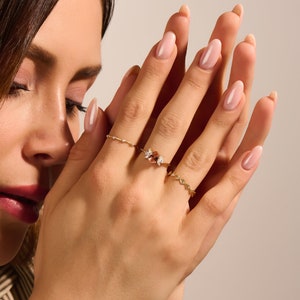 14k Gold Padparadscha Sapphire Ring, Solid Gold Floral Engagement Ring, Oval Solitaire Ring, Women Lotus Flower Ring, Dainty Statement Ring image 7