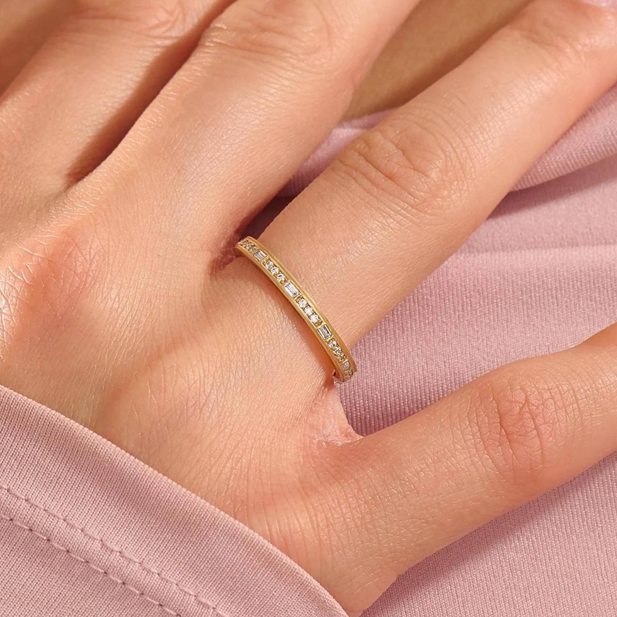14k Solid Gold Channel Set Wedding Band - Half Eternity Moissanite Ring ...