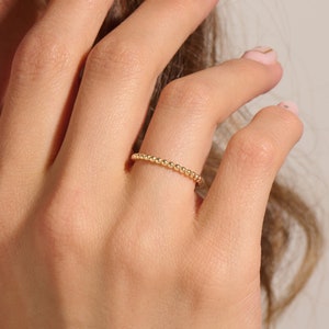 14k Gold Super Thin Ring, Solid Gold Simple Thin Ring, 1mm Wedding Band, Dainty Stacking Ring, Minimalist Pinky Ring image 2