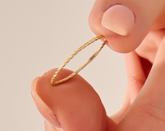 14K Solid Gold Twisted Rope Ring | Minimalist Twist Stacking Band | Dainty Gold Wedding Ring | Thin Eternity Rope Band | Gift for Her