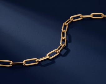14K Gold Paperclip Chain Bracelet, Dainty Link Bracelet Women, Minimalist Gold Chain Bracelet, Layering Bracelet, Everyday Gift Her