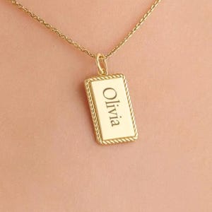 Personalized Engraved Necklace 14K Solid Gold Custom Name Tag Pendant Jewelry Gift For Her