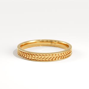 14k Solid Gold Wheatear Wedding Band, Nature-Inspired Floral Gold Ring for Women & Men, Minimalist Unisex Band, Symbolic Gift Jewelry