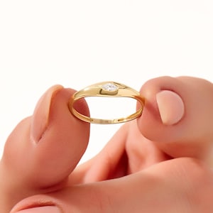 14K Gold Marquise Signet Ring, Chunky Bezel Pinky Ring for Women, Tiny Dome Statement Band, Minimalist Solid 18K Gold Jewelry Gift for Her