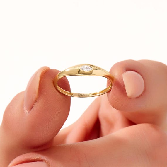 14K Gold Marquise Signet Ring, Chunky Bezel Pinky Ring for Women, Tiny Dome Statement Band, Minimalist Solid 18K Gold Jewelry Gift for Her