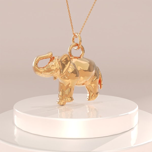 14k Solid Gold Elephant Pendant, Tiny Elephant Charm Necklace for Women, Good Luck Pendant, Dainty Elephant Jewelry, Minimalist Pendant Gold