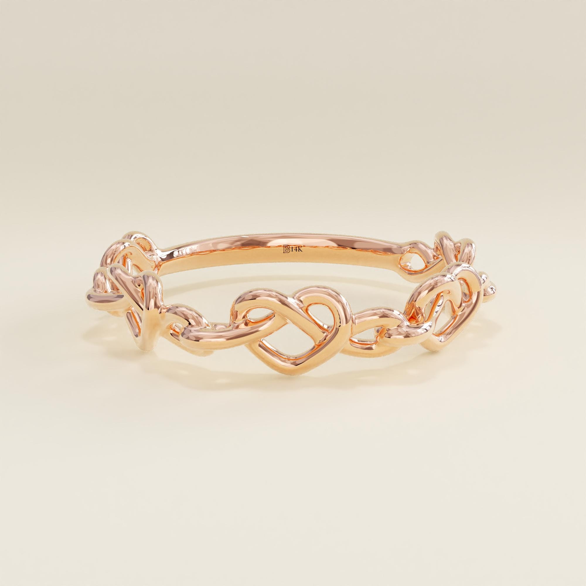 14k Gold Twisted Wire Heart Ring, Solid Gold Love Knot 14k Gold Twisted Wire Heart Ring, Solid Gold Love Knot