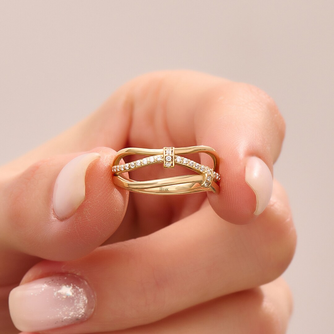 Solid Gold Knot Statement Ring, 14k Gold Dainty Rings for Women, Unique