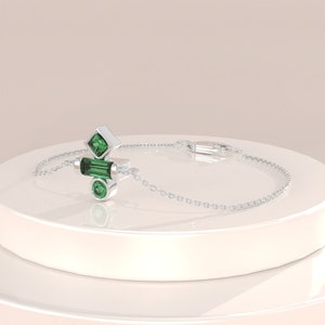 14k Gold Emerald Charm Bracelet, Solid Gold May Birthstone Bracelet, Womens Minimalist Green Bracelet, Dainty Emerald Stacking Bracelet image 2