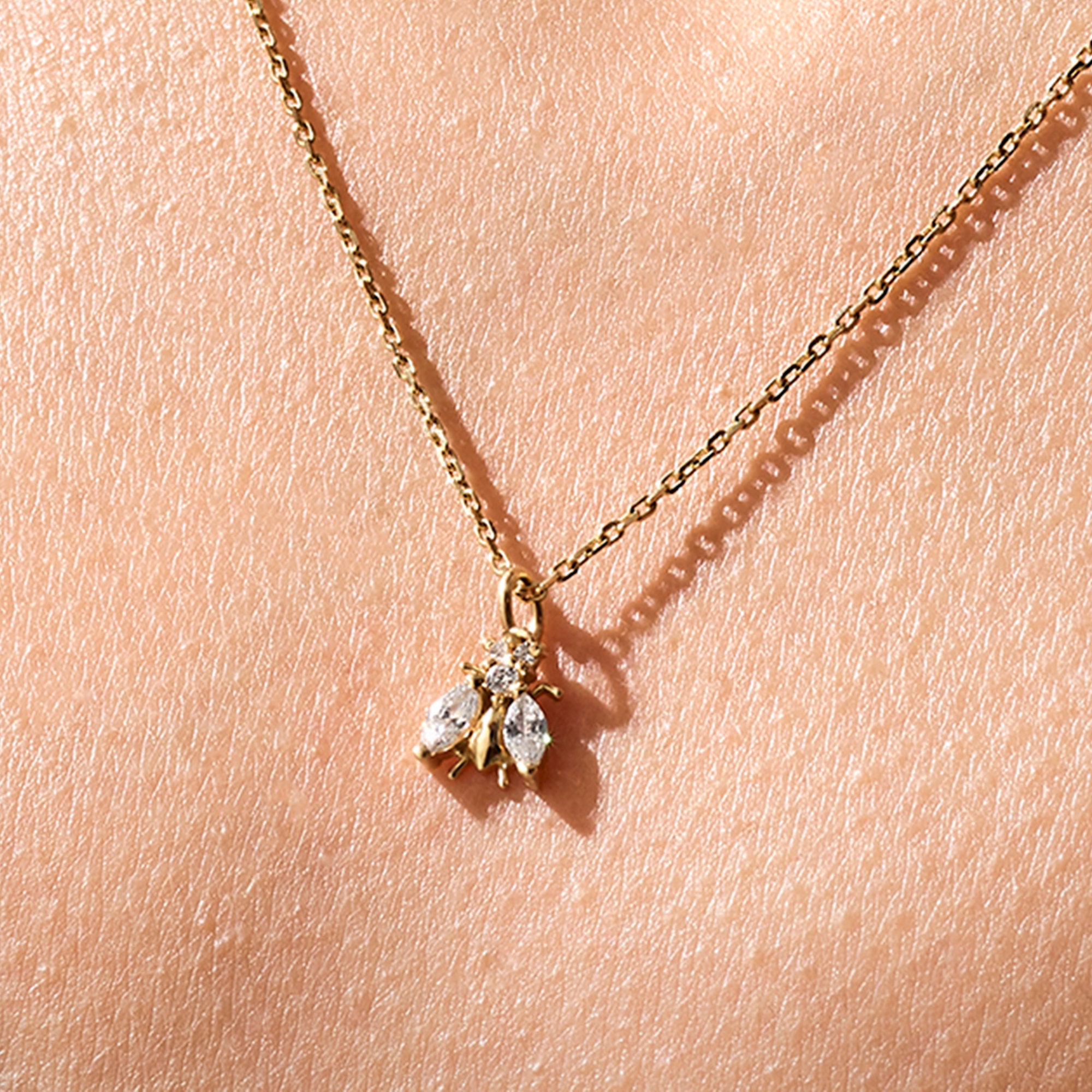 14k Solid Gold Bee Pendant Gold Bee Pendant Designer Etsy