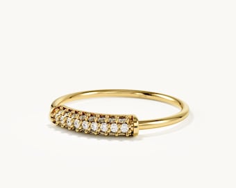 Pave Moissanite Pinky Ring in 14K Solid Gold, Thin Midi Knuckle Band, Dainty Stacking Layering Gift for Her