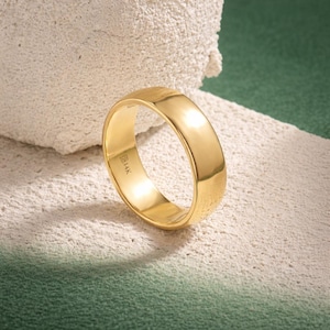 14K Solid Gold Dome Wedding Band, Simple His and Hers Ring Yellow Gold, Commitment Rings for Couples