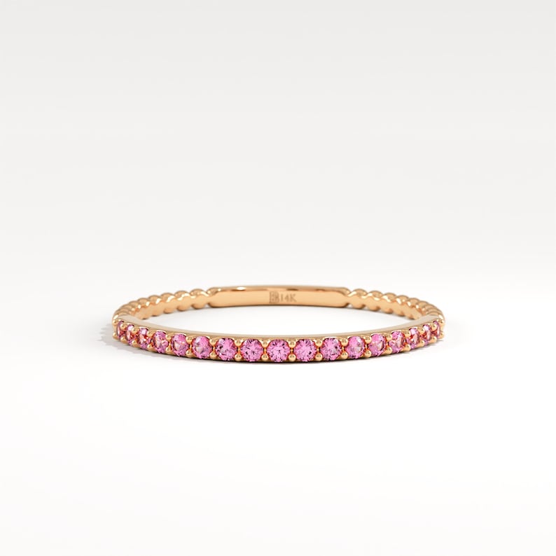 Anillo apilable de rubí, anillo de oro macizo de 14 quilates, banda de rubí pavé, anillo apilable de rubí, anillo minimalista, anillo de bodas de rubí, banda fina de rubí para mujer imagen 10