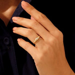 14K Gold Marquise Signet Ring, Chunky Bezel Pinky Ring for Women, Tiny Dome Statement Band, Minimalist Solid 18K Gold Jewelry Gift for Her image 5