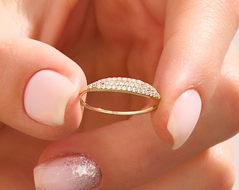 14k Gold Micro Pave Siegelring, Massiv Gold Minimalist Pinky Ring Lab erstellt Diamant Cz Stacking Ring, zierliche Ehering, handgemachte Geschenke