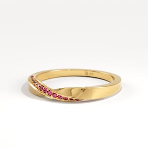 Lab Ruby Twist Wedding Band 14K Solid Gold, Mobius Infinity Ring for Women, Minimalist Stackable Band, July Birthstone Gift for Wife