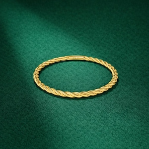 Pierścionek z litego złota 10K z skręconą liną, ultracienka obrączka do łączenia elementów, minimalistyczna, delikatna biżuteria, delikatny prezent na co dzień dla córki