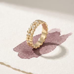 Gold Flower Eternity Band | 14K Solid Gold Dainty Floral Wedding Ring, Dainty Stacking Band