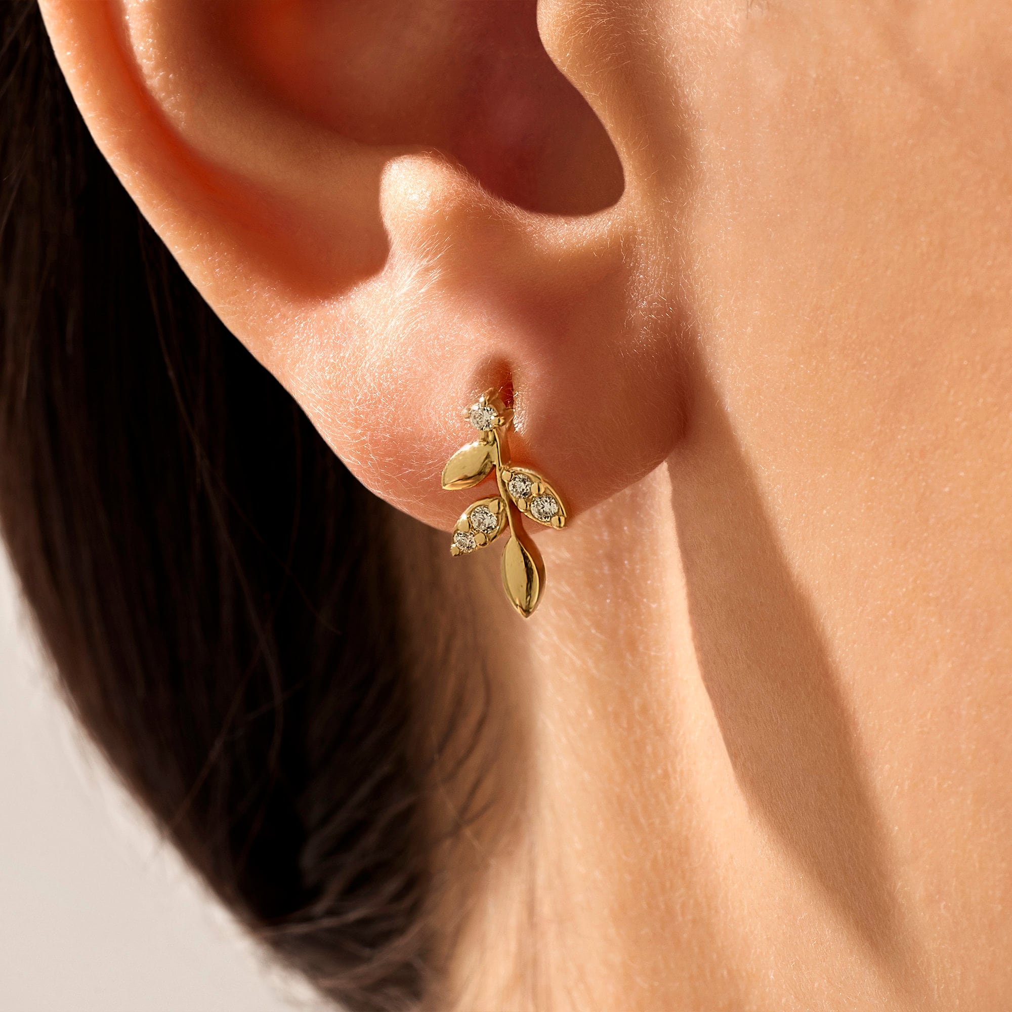 Dainty Gold Leaf Earrings 14k Vine Stud Earrings Women Solid
