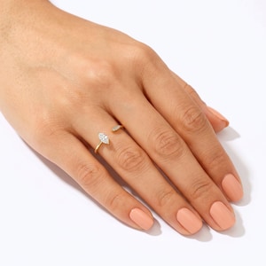 14K Solid Gold Open Cuff Marquise Ring, Asymmetric Moissanite Wrap Ring, Dainty Marquise Diamond Engagement Ring, Minimalist Bridal Gift