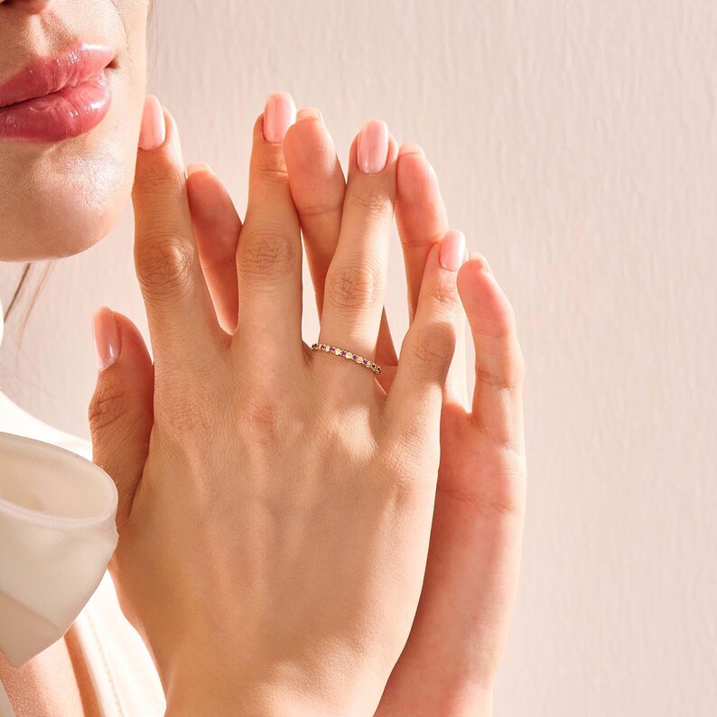 CZ Ruby Shell Ring, 14K Solid Gold Stackable Band, Dainty Ruby Ocean Inspired Ring, Minimalist Real Gold Pink Gemstone Ring, Gift For Her image 9