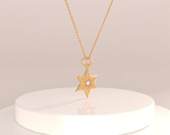 Pendentif petite étoile de David en or 14 carats, collier à breloques étoile en or massif pour femme, collier pendentif religieux, pendentif délicat, cadeaux bijoux