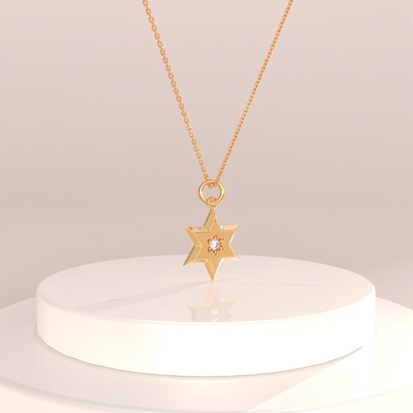 14k Gold Tiny Star Of David Pendant, Solid Gold Star Charm Necklace for Women, Religious Pendant Necklace, Dainty Pendant, Jewelry Gifts