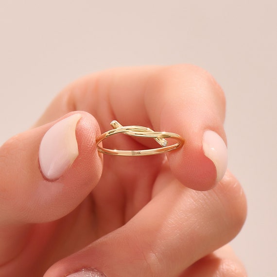 Solid Gold Knot Ring, 14k Gold Promise Ring Women, Dainty Love