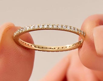 14k Solid Gold Eternity Ring for Women Wedding Ring Diamond Full Eternity Band 18k Gold Minimalist Ring Gift for Her Birthday Jewelry Gift