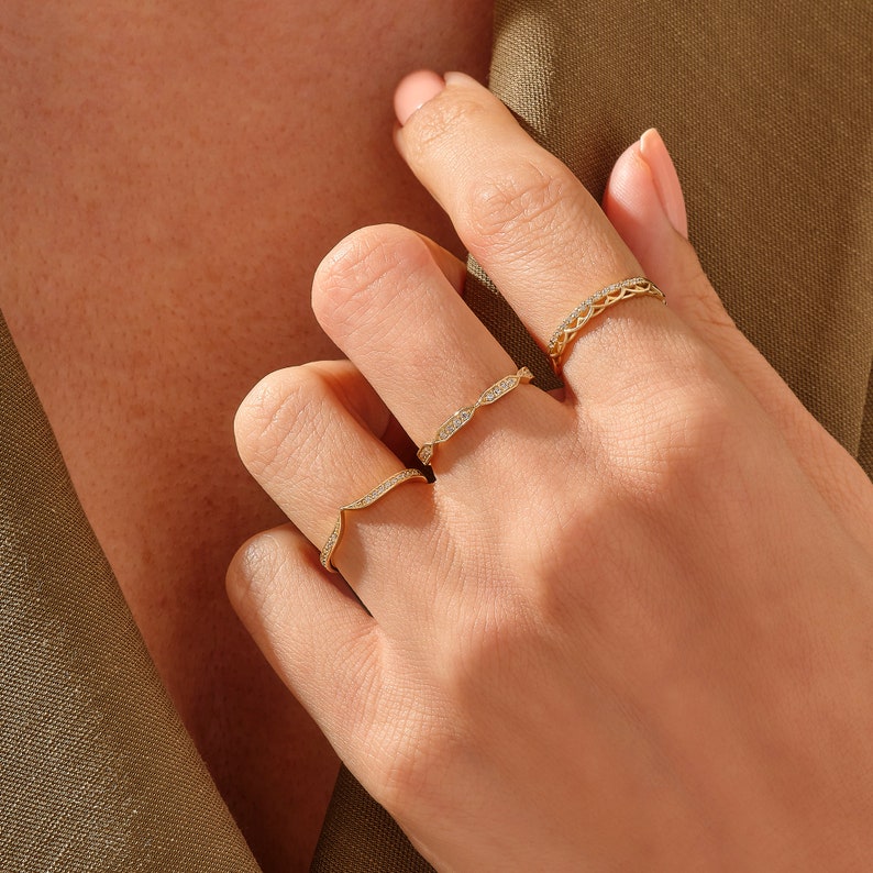 Diamond Braided Wedding Ring in 14k Solid Gold, Unique Knot Irish Marriage Ring, Vintage Pave Diamond Ring, Womens Dainty Anniversary Band image 7