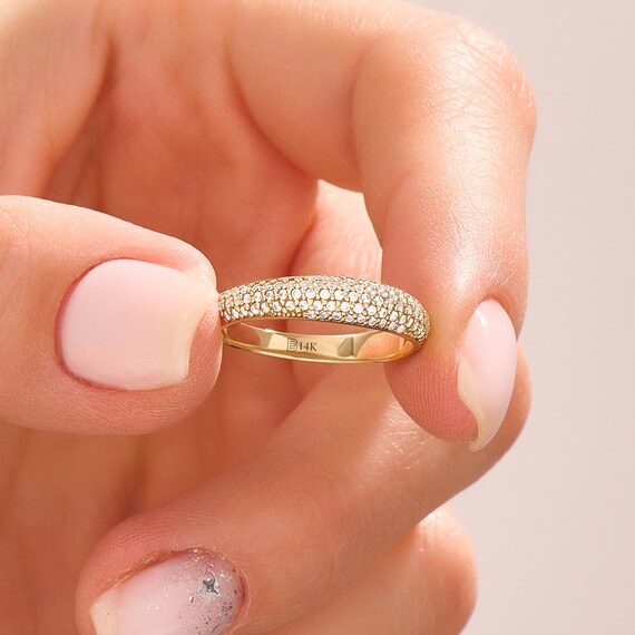 Lab Diamond Minimalist Dome Wedding Band Women Solid 14K 10K 18K