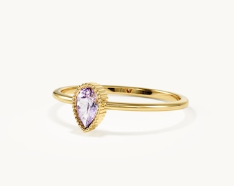 14k Solid Gold Family Birthstone Ring • Personalized Pear-Shaped Gem Ring for Mom • Kids Birthstone Jewelry • Birthday Gift for Wife