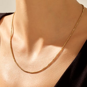 14k Solid Gold Box Chain Necklace, Simple Layering Necklace, Womens Link Chain, Real Gold Stackable Chain, Minimalist and Dainty Jewelry image 3
